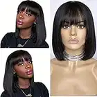 CLAROLAIR Parrucche per capelli umani Straight Short Bob Wigs 150% Density None Lace Front Wigs Capelli Umani Brasiliani Lisci Parrucca Fatta a Macchina Completa 14Inch