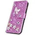 Surakey Coque Galaxy S10e étui à Rabat en Cuir, Brillant Paillette Glitter Etui Housse Cuir PU Portefeuille Folio Flip Case Cover Wallet Coque de Protection pour Samsung Galaxy S10e, Violet