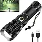 Rechargeable LED Flashlight, Tactical XHP70 Flashlight 90000 High Lumens, LED Flashlight with Zoomable, 5 Modes, Military Grade Waterproof LED Flashlights for Camping, Hiking, Emergencies