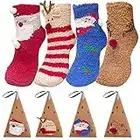 Kuaikely 4 Paia Calzini da Babbo Natale, Calze Natalizie Donna, Calzini Natalizi Calzini Divertenti in Cotone, Calzini in Pile Corallo, Calze Pelose Donna, Ragazze Regalo di Natale