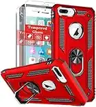 SunRemex Compatible for iPhone 8 Plus Case, iPhone 7 Plus Case, iPhone 6/6s Plus Case with Tempered Glass Screen Protector [2Pack] 5.5"，Kickstand [Military Grade] 16ft Drop Tested Protective. (Red)