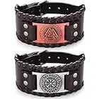 LOLIAS 2Pcs Hommes Viking Valknut Norse Bracelet Cuir Vintage Bracelet Nordic Campass Large Manchette Vegvisir Cuir Bracelet Gothique Tressé Bracelet Amulette Bijoux Bracelet pour Hommes