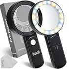 BUSATIA Magnifying Glass 30X, 18LED Handheld Magnifying Glass with Light, 4in Large Glass Magnifier with 3 Modes, Illuminated Magnifying Glass for Reading, Hobbies - with a Lens Cloth (Black)