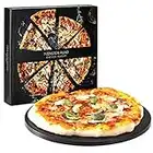 Navaris Large Pizza Stone for Baking - Glazed Round Cordierite Pizza Stone Plate for BBQ Grill Oven - Serve Bread Cheese - Incl. Recipe Book - 30.5 cm