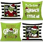 Cirzone Christmas Pillow Covers 18x18 Merry Christmas Grinch Christmas Pillows Grinch Decor Farmhouse Christmas Throw Pillow Covers Set of 4 Christmas Decorations for Home