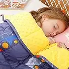 BUZIO Couverture lestée pour Enfants, Ultra Confortable Minky à Pois et en Coton avec Motifs de Dessin animé, Couverture Lourde idéale pour Calmer et Dormir, Blue Car World, 90 x 120cm, 3.2kg