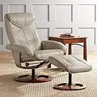 Newport Taupe Swivel Faux Leather Recliner Chair with Ottoman Footrest Modern Armchair Ergonomic Manual Reclining Adjustable Upholstered for Bedroom Living Room Reading Home Relax - BenchMaster