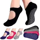 Hicdaw 4 Pairs Yoga Socks for Women Pilates Socks Non Slip Grip Socks for Pilates Ballet or Yoga Barefoot Workout Barre Socks