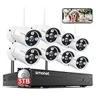 【5MP HD, Audio】 Wireless Security Camera System, 3TB Hard Drive, SMONET 8CH Complete Home CCTV Surveillance NVR Kits, 8Pcs Outdoor Indoor IP Cameras Night Vision, IP66 Waterproof, Free Phone APP