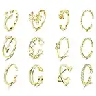 LOLIAS 12PCS Adjustable Rings for Women Open Stackable Finger Joint Thumb Ring Toe Ring Heart Flower Arrow Knot Beach Jewelry Plated Silver Gold Black Girl's Ring Set