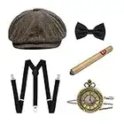 Ziyoot Men's 1920s Accessories Gatsby Gangster Costume Set Tweed Newsboy Cap Coffee