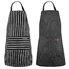 Tomineb Grembiule da Cucina Chef, Venditer 2 Pezzi Grembiule da Ristorante BBQ Bar Chef Cucina, Regolabile Grembiuli con Tasche Chef di Cucina per Uomo e Donna, Nero