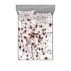 Ambesonne Horror Fitted Sheet & Pillow Sham Set Splashes of Blood Scary Zombie Halloween Movie Lover Themed Print Decorative Printed 3 Piece Bedding Set Bed Cover for Guest Bedroom Queen, Red White