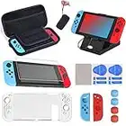 17 en 1 Kit de Accesorios para Nintendo Switch, Funda para Nintendo Switch con 10 Cartucho de Juego | 2 Protector de Pantalla | Carcasa de Silicona y Plastico | Tapas para Joystick | Soporte Ajustable