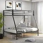 DORTALA Metal Bunk Beds Twin Over Full Size w/Ladder, Twin Over Full Bunk Bed w/Safety Rail & Steel Slats, Space-Saving Bunk Bed for Kids Boys Girls Adults, Noise Free, No Box Spring Needed, Black