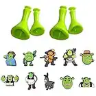 Croc Shrek Ear Charms with shoe charms,2 pairs Clogs Decoration & 10 Pcs Croc Shrek shoe charms for Clogs Charms Party Gifts(Green)