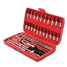 Trintion 46Pcs Socket Wrench Set 1/4" Socket Wrench Driver Bits Set Metric Tool Kit with Bits Set Quick Release Ratchet Wrench for DIY Home Car Repair