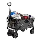 MacSports XL Heavy Duty Collapsible Outdoor Folding Wagon Camping Gear Grocery Cart Portable Lightweight Utility Cart Adjustable Rolling Cart All Terrain Sports Wagon Beach Wagon with Cargo Net