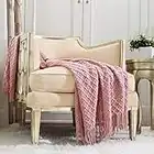 CREVENT Textured Solid Soft Sofa Couch Knitted Decorative Throw Blanket with Fringe for Girls, Soft Warm Cozy Light Weight for Spring Summer (127cmX152cm Dusty Pink/Coral)