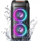 W-KING 100W Bluetooth Speaker V5.3, IPX6 Waterproof Portable Loud Speaker with Deep Bass/110dB Huge Sound/DSP, Karaoke Outdoor Boombox with Lights/Mic & Guitar Port/Echo/USB Port/EQ/Adapter Included