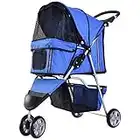 PawHut Passeggino per Cani Pieghevole Carrello per Animali Domestici Carrello Carrozzina Blu 75 x 45 x 97cm