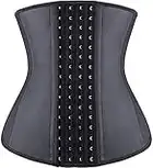 YIANNA Women Long Torso Waist Trainer for Weight Loss Body Shaper Cincher Latex Corset 4 Hooks Black 11211 S