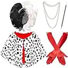 ZeroShop Halloween Costume Women 2022,Black and White Wig, Red Gloves,Dalmatian Shawl Scarf,Necklace Accessories Fancy Dress Sexy Costume
