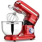 Küchenmaschine Knetmaschine zum Backen, Vospeed 1500W 10 Geschwindigkeit Elektrischer Küchenmixer mit 5.5L Schüssel, Rührbesen, Haken, Schneebesen, Eiertrenner (Rot)