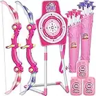 GMAOPHY Bow and Arrow Toys for 5 6 7 8 9 10 Years Olds Girls, Indoor Outdoor Activity LED Light Up Archery Set for Girls Birthday Gift, for Kids Ages 6-8, 2 Bow, 20 Arrows, Archery Target