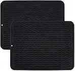 WUWEOT Lot de 2 Tapis de Séchage Vaisselle en Silicone 40 x 30 cm Plateau Egouttoir Vaisselle Support pour Égouttoir à Vaisselle Résistant à la Chaleur et Antidérapant pour Cuisine, Comptoir Noir