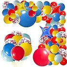 MEMOVAN Carnival Circus Balloon Garland Arch Kit 120pcs Red Blue Yellow Primary Balloons DIY Fiesta Balloon Rainbow Confetti and Star Foil Balloons for Carnival Circus Hero Story Paw Party