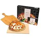 GOURMEO Kit Pierre à Pizza & Pelle en Bamboo - 38x30cm - Pierres a Pizzas en Cordiérite pour Four & Barbecue - Plaque Refractaire Chaleur Homogène & Lavage Facile