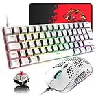 60% Wired Mechanical Gaming Keyboard and Mouse Combo, Ultra-Compact Mini 62 Keys Type C Chroma 20 RGB Backlit Effects,RGB Backlit 6400 DPI Lightweight Gaming Mouse with Honeycomb Shell for PC/Mac (white/red switch)