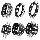 Hicarer 6 Pièces Bracelet Clouté Punk Bracelet Rivets Bracelet Manchette en Cuir Rivets