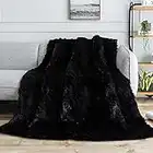 Uttermara Shaggy Faux Fur Weighted Blanket Queen Size, 15 lbs Long Fur Sherpa Soft Fluffy Bed Blanket for Adults, Ultra Cozy Warm Sherpa Throw Full/Queen Size Sofa Bed Blanket, 60 x 80 inches, Black