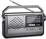 PRUNUS J-15 Portable Radio Mains and Battery, SW AM FM Radio Battery Operated by 3x D Cell Battery or AC Power, Transistor Radio with 3W Large Speaker, Flashlight for Emergencies.