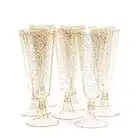 Matana 50 Flûtes di Plastica Trasparente per Champagne con Glitter Dorato, Riutilizzabili - 150ml