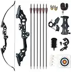 Monleap 51" Archery Takedown Recurve Bow and Arrow Set Right Hand Longbow Kit for Adult Beginner Outdoor Training Hunting Shooting 30lb 40lb 50lb (Black，40lb)