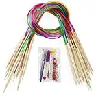 18 Pairs Bamboo Knitting Needles Set, Vancens Circular Wooden Knitting Needles with Colorful Plastic Tube, Small Tools for Weave are Included, 18 Sizes: 2mm - 10mm, 31.5" Length