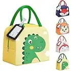 ACTOYS Bolsa de Almuerzo Niña Niño, Bolso de picnic Refrigerador Comida, Lunch Bag, Bolsa Nevera Pequeña Almuerzo Dinosaurios con Nombre, Bolsa Bento con Etiqueta de Nombre (Dinosaurio Amarillo)