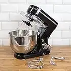 Quest 5L 1200W Stand Mixers / Metallic Black or Grey / 6 Speeds / Electric Kitchen Cake Mixer with Stainless Steel Bowl / Dough Hook, Whisk and Beater Included (5L, Black)