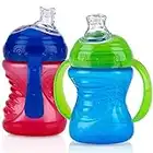 Nuby Plastic 2-Pack No-Spill Super Spout Grip N' Sip Cup, Red and Blue