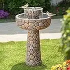 Glitzhome 2-Tier Stone Like Patio Fountain Waterfall Outdoor Water Fountain with Bird Bath Decor Garden Waterfall Patio Water Fountain with Pump for Garden Yard Patio Deck Porch, 24.41”H