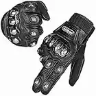 ILM Alloy Steel Leather Hard Knuckle Touchscreen Motorcycle Bicycle Motorbike Powersports Racing Gloves (L, (Leather) Black) Model 10CL