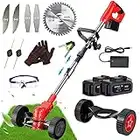 Electric Weed Eater 24v Weed Wacker Cordless Battery Powered Weedeaters String Trimmer with 17 Blades 2 Batteries Lawn Trimmer Edger Telescopic Handle Low Noise for Home Garden Grass Trimming