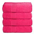 Belizzi Home 4 Pack Bath Towel Set 27x54, 100% Ring Spun Cotton, Ultra Soft Highly Absorbent Machine Washable Hotel Spa Quality Bath Towels for Bathroom, 4 Bath Towels - Hot Pink