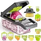 KEOUKE Vegetable Chopper Slicer 12 in 1 Veggie Chopper Dicer Cutter for Onion Tomato Potato Food Chopper with Draining Storage Container and Hand Guard - Slicing Dicing Shredding Blades