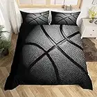 Loussiesd Schwarz Basketball Bettbezug Set Jungs Kinder Sportthema Bettwäsche Set 135x200 cm 3D Basketball Muster Betten Set mit Reißverschluss Sanft Mikrofaser