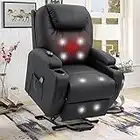 YESHOMY Power Lift Recliner Chair with Massage and Heating Functions, PU Leather Sofa with Remote Control and Two Cup Holders, Suitable for Living Room, Black