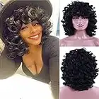 Kavsni Short Curly Wigs for Black Women Retouch Face, Synthetic Hair Heat Resistant Fluffy Natura Wigs for African American Women